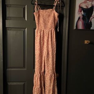 Pink floral jumpsuit flare leg